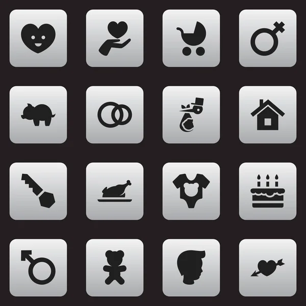 Conjunto de 16 iconos de gente editable. Incluye símbolos como el alma, la caja de dinero, el pollo frito y más. Puede ser utilizado para el diseño de la tela, móvil, interfaz de usuario e infografía . — Archivo Imágenes Vectoriales