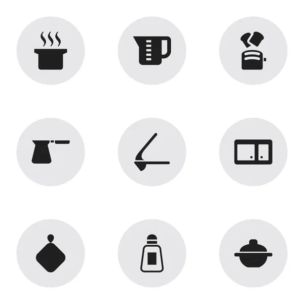 Набір з 9 для редагування Кука іконок. Включає в себе символи, такі як каструлю, суп з горщика, кава горщик і багато іншого. Може використовуватися для веб, мобільні, призначеного для користувача інтерфейсу і інфографіки дизайн. — стоковий вектор