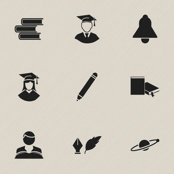 Set de 9 iconos editables de la universidad. Incluye símbolos tales como marcador, campana, biblioteca y más. Puede ser utilizado para el diseño de la tela, móvil, interfaz de usuario e infografía . — Archivo Imágenes Vectoriales