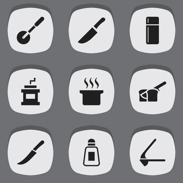 Set Of 9 Editable Meal Icons. Includes Symbols Such As Bakery, Knife, Crusher And More. Can Be Used For Web, Mobile, UI And Infographic Design. — Stock Vector