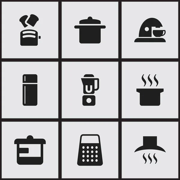 Conjunto de 9 Ícones de cozinha editáveis. Inclui símbolos como geladeira, panelas, triturador e muito mais. Pode ser usado para Web, Mobile, UI e design infográfico . —  Vetores de Stock