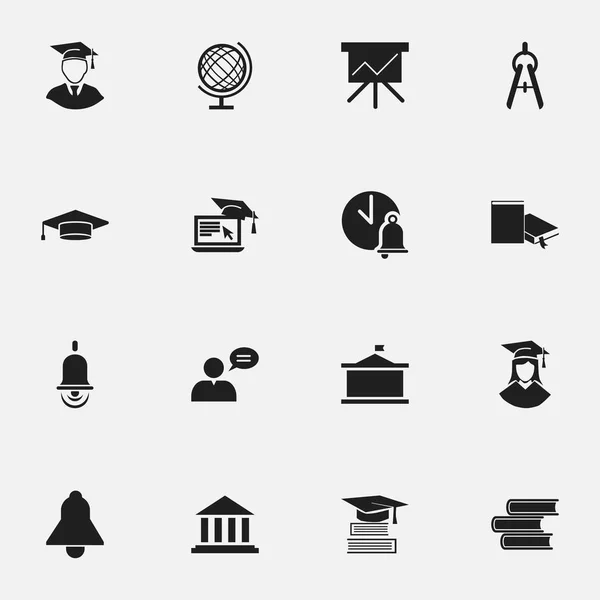 Conjunto de 16 iconos escolares editables. Incluye símbolos como la educación, la biblioteca, la herramienta de matemáticas y más. Puede ser utilizado para el diseño de la tela, móvil, interfaz de usuario e infografía . — Vector de stock
