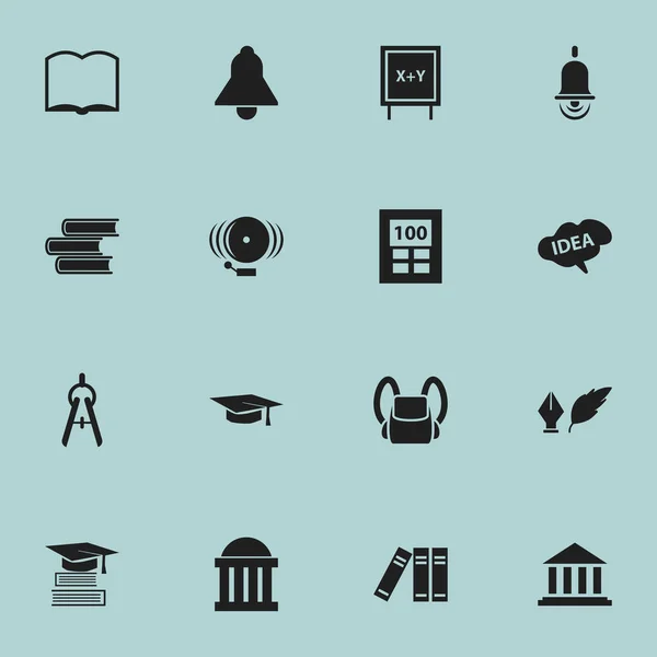 Conjunto de 16 iconos educativos editables. Incluye símbolos tales como mente, biblioteca, anillo y más. Puede ser utilizado para el diseño de la tela, móvil, interfaz de usuario e infografía . — Archivo Imágenes Vectoriales