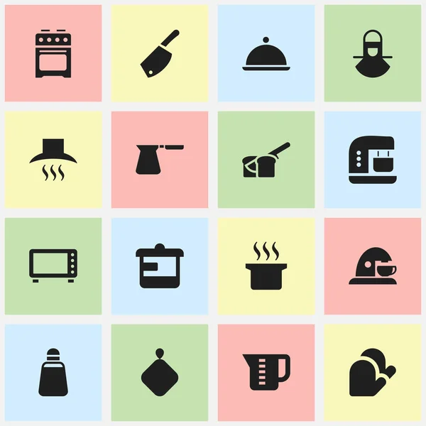 Készlet 16 szerkeszthető Cook ikonok. Magában foglalja a szimbólumok, mint a Backsword, tűzhely, kupa és több. Lehet használni a Web, mobil, Ui és Infographic Design. — Stock Vector