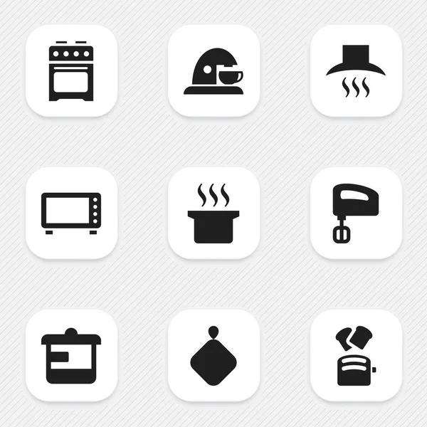 Set de 9 iconos de cocina editables. Incluye símbolos como agitador, rebanada de pan, taza y más. Puede ser utilizado para el diseño de la tela, móvil, interfaz de usuario e infografía . — Vector de stock