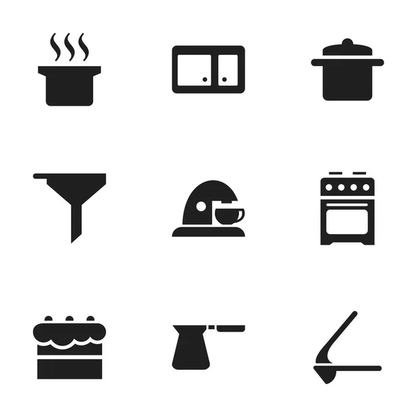 Set von 9 editierbaren Food-Symbolen. beinhaltet Symbole wie Kaffeekanne, Kochgeschirr, Herd und mehr. kann für Web-, Mobil-, UI- und Infografik-Design verwendet werden. — Stockvektor