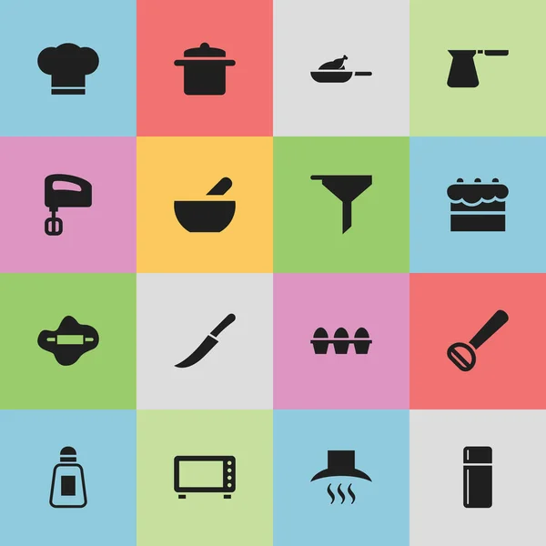 Conjunto de 16 ícones alimentares editáveis. Inclui símbolos como capa de cozinha, agitador, sopa e muito mais. Pode ser usado para Web, Mobile, UI e design infográfico . — Vetor de Stock