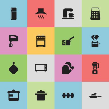 16 düzenlenebilir pişirme simgeler kümesi. Fırın, el mikseri, içki Maker gibi simgeler içerir. Web, mobil, UI ve Infographic tasarımı için kullanılabilir.