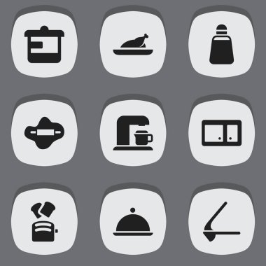 9 düzenlenebilir gıda simgeler kümesi. His, içecek makinesi, kızarmış tavuk ve daha fazla gibi simgeler içerir. Web, mobil, UI ve Infographic tasarımı için kullanılabilir.