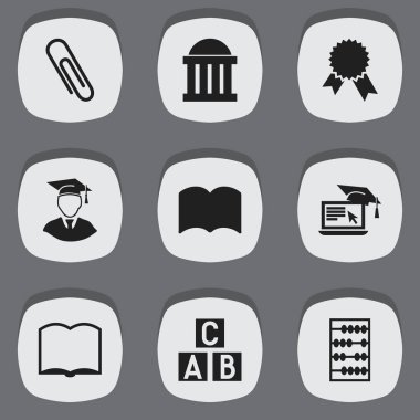 9 düzenlenebilir mezuniyet simgeler kümesi. Uzaktan eğitim, zafer madalyon, sözlük ve daha fazlası gibi simgeler içerir. Web, mobil, UI ve Infographic tasarımı için kullanılabilir.