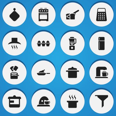 16 düzenlenebilir Cook simgeler kümesi. Tencere, ızgara, Çorba kazanı ve daha fazlası gibi simgeler içerir. Web, mobil, UI ve Infographic tasarımı için kullanılabilir.