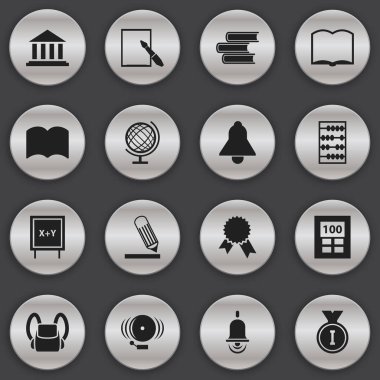 16 düzenlenebilir Üniversitesi simgeler kümesi. Kütüphane, sözlük, ilk yer ve daha fazlası gibi simgeler içerir. Web, mobil, UI ve Infographic tasarımı için kullanılabilir.