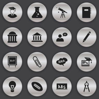 16 düzenlenebilir Üniversitesi simgeler kümesi. Mahkeme, adam, zihin ve daha fazla düşünme gibi simgeler içerir. Web, mobil, UI ve Infographic tasarımı için kullanılabilir.