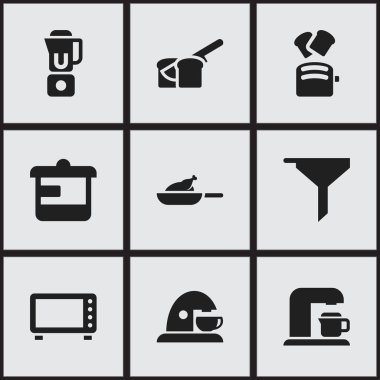 9 düzenlenebilir Cook simgeler kümesi. Gereçler, Kupası, içecek makinesi ve daha fazla gibi simgeler içerir. Web, mobil, UI ve Infographic tasarımı için kullanılabilir.