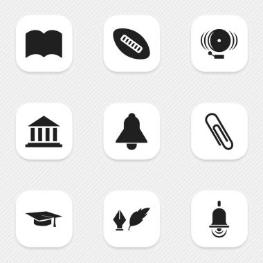 9 düzenlenebilir eğitim simgeler kümesi. Edebiyat, müze, Alarm zili ve daha fazlası gibi simgeler içerir. Web, mobil, UI ve Infographic tasarımı için kullanılabilir.