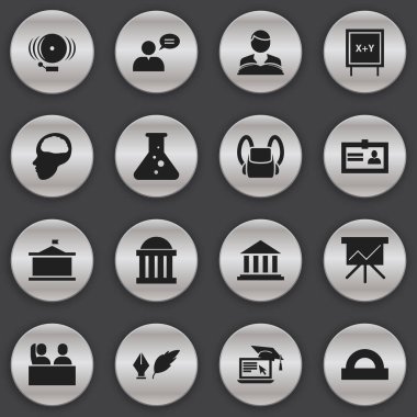 16 düzenlenebilir Üniversitesi simgeler kümesi. Grafik kartı, Cerebrum, çantanı ve daha fazlası gibi simgeler içerir. Web, mobil, UI ve Infographic tasarımı için kullanılabilir.