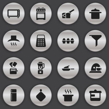 16 düzenlenebilir gıda simgeler kümesi. El Mixer, buzdolabı, parçalayıcı gibi simgeler içerir. Web, mobil, UI ve Infographic tasarımı için kullanılabilir.