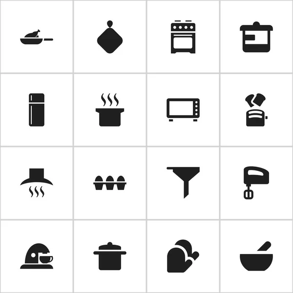 Set von 16 editierbaren Kochsymbolen. enthält Symbole wie Herd, Eierkarton, Suppe und mehr. kann für Web-, Mobil-, UI- und Infografik-Design verwendet werden. — Stockvektor