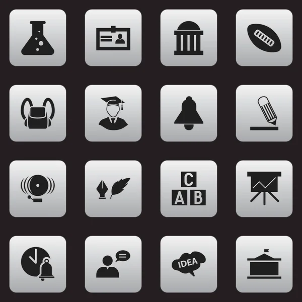 Set de 16 iconos editables de la universidad. Incluye símbolos como el hombre pensante, el tablero gráfico, la bola oval y más. Puede ser utilizado para el diseño de la tela, móvil, interfaz de usuario e infografía . — Archivo Imágenes Vectoriales