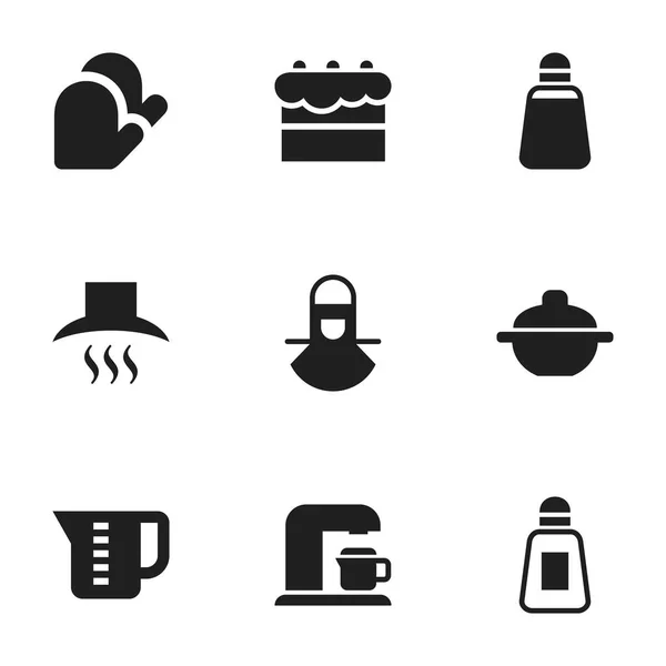 Set de 9 iconos de comidas editables. Incluye símbolos como pastelería, capucha de cocina, guante de cocina y más. Puede ser utilizado para el diseño de la tela, móvil, interfaz de usuario e infografía . — Archivo Imágenes Vectoriales