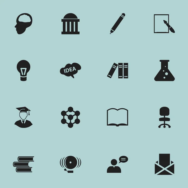 16 düzenlenebilir Üniversitesi simgeler kümesi. Zarf, yüzük, Cerebrum ve daha fazlası gibi simgeler içerir. Web, mobil, UI ve Infographic tasarımı için kullanılabilir.