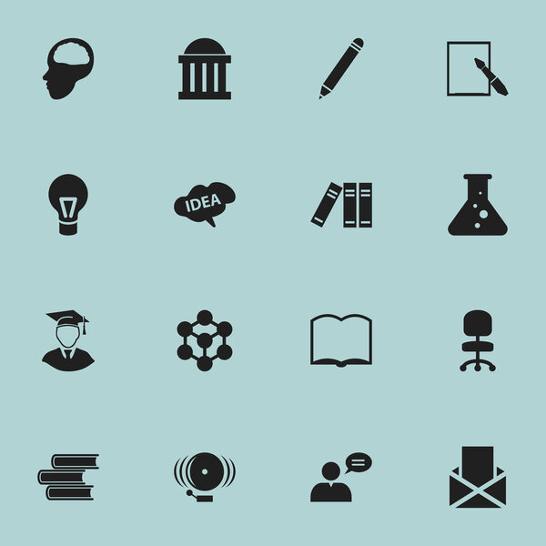 Set Of 16 Editable University Icons. Includes Symbols Such As Envelope, Ring, Cerebrum And More. Can Be Used For Web, Mobile, UI And Infographic Design.