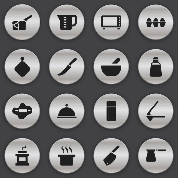 Zestaw 16 ikon można edytować Cook. Zawiera symbole, takie jak garnek zupy,-łapka, opakowaniu jaj i więcej. Mogą być używane dla sieci Web, mobilnych, interfejsu użytkownika i Infographic Design. — Wektor stockowy