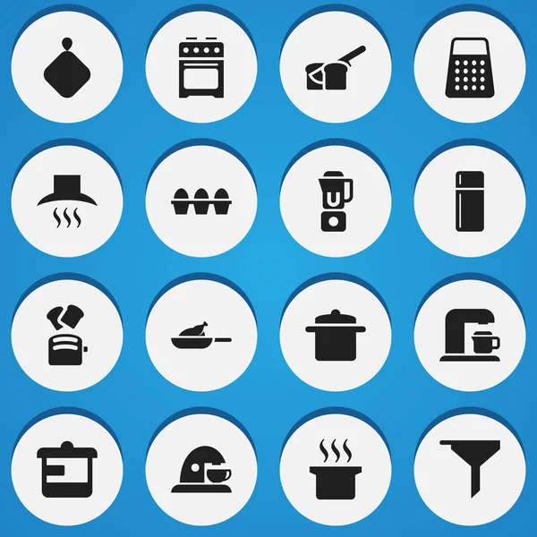 Conjunto de 16 Ícones editáveis Cook. Inclui símbolos como panelas, grelhador, panela de sopa e muito mais. Pode ser usado para Web, Mobile, UI e design infográfico . —  Vetores de Stock