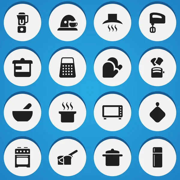 Conjunto de 16 iconos de cocina editables. Incluye símbolos tales como mezclador de mano, horno, estufa. Puede ser utilizado para el diseño de la tela, móvil, interfaz de usuario e infografía . — Vector de stock