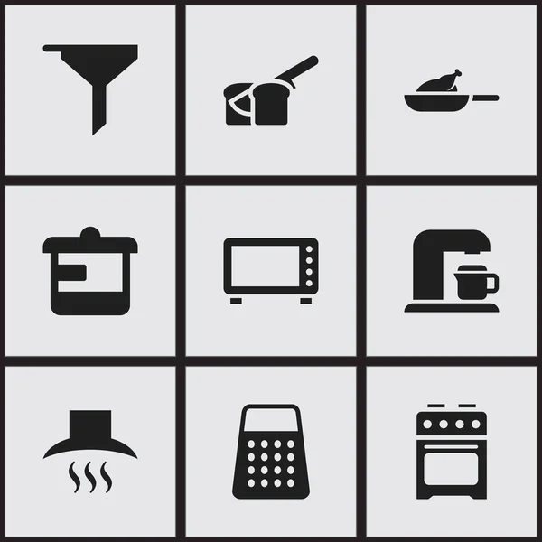 Set de 9 iconos de comidas editables. Incluye símbolos como fabricante de bebidas, utensilios, parrilla y más. Puede ser utilizado para el diseño de la tela, móvil, interfaz de usuario e infografía . — Vector de stock