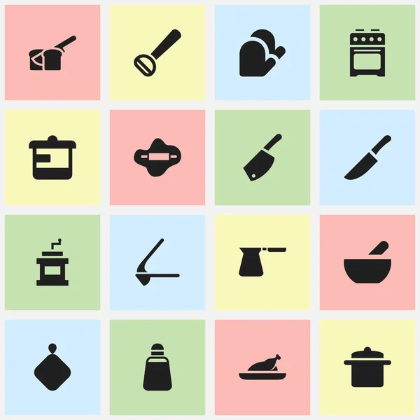 Conjunto de 16 iconos de comidas editables. Incluye símbolos como la amoladora Mocha, Husker, cafetera y más. Puede ser utilizado para el diseño de la tela, móvil, interfaz de usuario e infografía . — Vector de stock