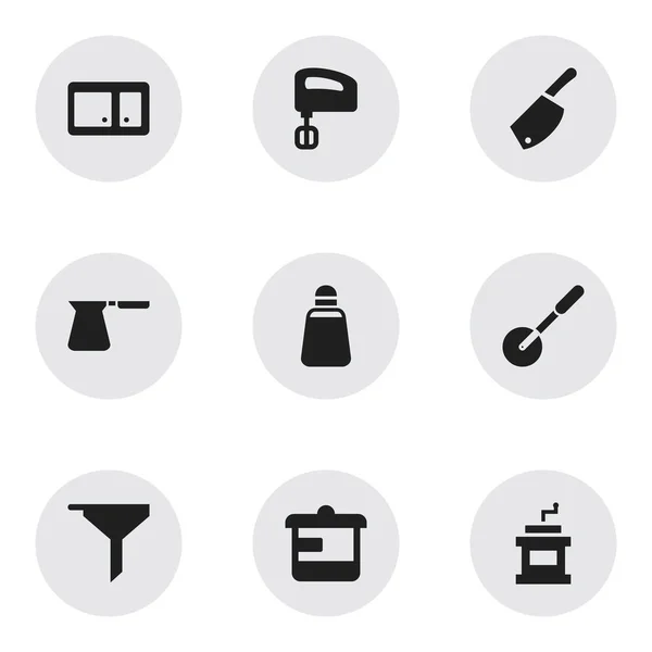 Σύνολο 9 επεξεργάσιμο Cook εικονίδια. Περιλαμβάνει σύμβολα όπως η πάπρικα, φιλτράρισμα, Backsword και περισσότερο. Μπορεί να χρησιμοποιηθεί για Web, Mobile, Ui και σχεδίασης γραφήματος. — Διανυσματικό Αρχείο