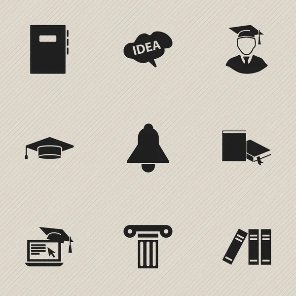 Set de 9 iconos de ciencia editables. Incluye símbolos como Bell, Workbook, Mind And More. Puede ser utilizado para el diseño de la tela, móvil, interfaz de usuario e infografía . — Archivo Imágenes Vectoriales