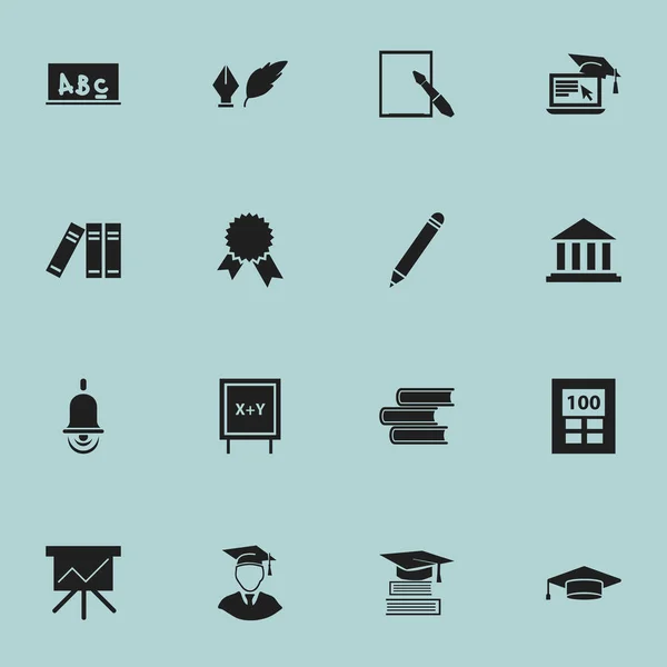 Conjunto de 16 iconos educativos editables. Incluye símbolos tales como museo, pizarra, papel de notas y más. Puede ser utilizado para el diseño de la tela, móvil, interfaz de usuario e infografía . — Archivo Imágenes Vectoriales