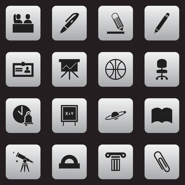 Set Of 16 Editable Science Icons. Includes Symbols Such As Binoculars, Blackboard, Student And More. Can Be Used For Web, Mobile, UI And Infographic Design. — Stock Vector