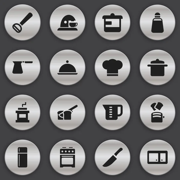 Conjunto de 16 iconos de comidas editables. Incluye símbolos como Mensural, Estufa, Salver y más. Puede ser utilizado para el diseño de la tela, móvil, interfaz de usuario e infografía . — Vector de stock
