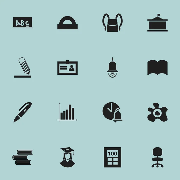 Set med 16 redigerbara utbildning ikoner. Innehåller symboler såsom skrivande, skolväska, omelett och mer. Kan användas för webb-, mobil-, Ui- och Infographic Design. — Stock vektor