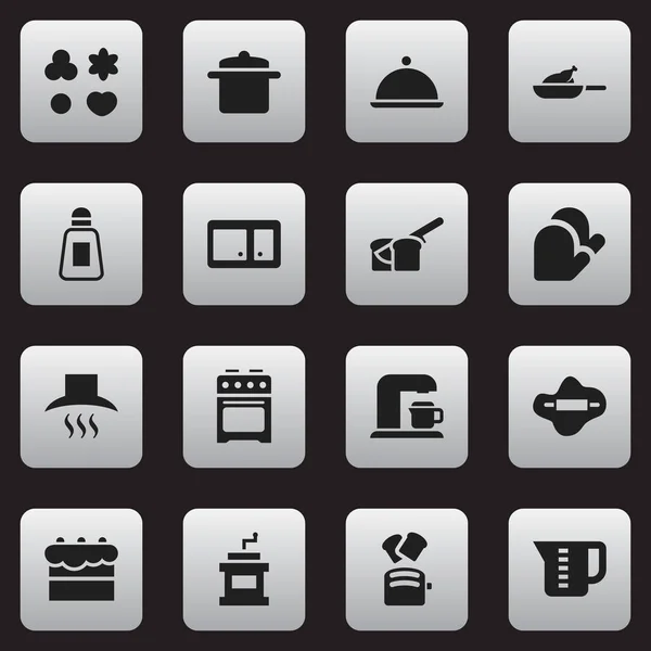 Set van 16 bewerkbare koken iconen. Bevat symbolen zoals dressoir, deeg, kookgerei en meer. Kan worden gebruikt voor Web, Mobile, Ui en Infographic Design. — Stockvector