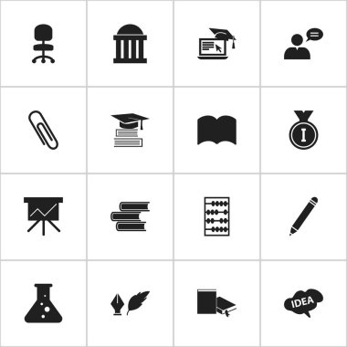 16 düzenlenebilir okul simgeler kümesi. İş koltuk, sözlük, ilk yer ve daha fazlası gibi simgeler içerir. Web, mobil, UI ve Infographic tasarımı için kullanılabilir.