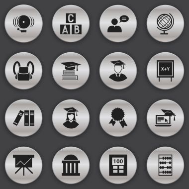 16 düzenlenebilir Üniversitesi simgeler kümesi. Dünya gezegen, Diplomaed erkek, mahkeme ve daha fazlası gibi simgeler içerir. Web, mobil, UI ve Infographic tasarımı için kullanılabilir.