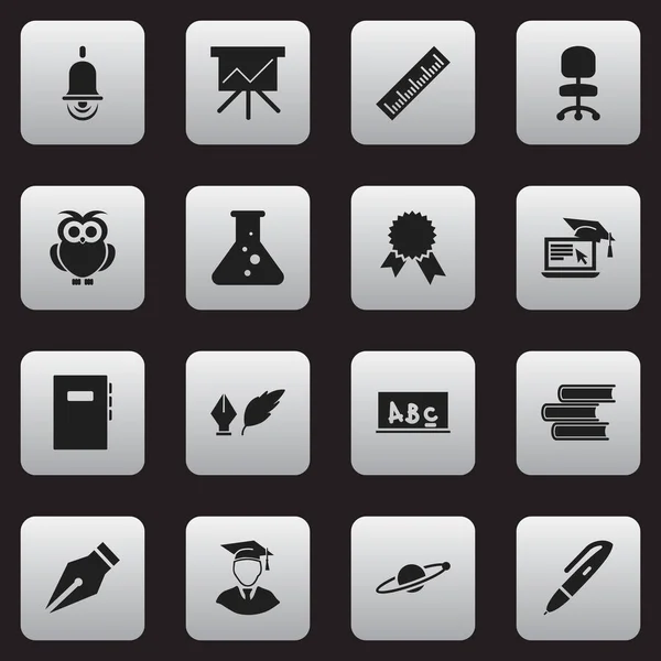 Set Of 16 Editable University Icons. Includes Symbols Such As Distance Learning, Work Seat, School Board And More. Can Be Used For Web, Mobile, UI And Infographic Design. — Stock Vector