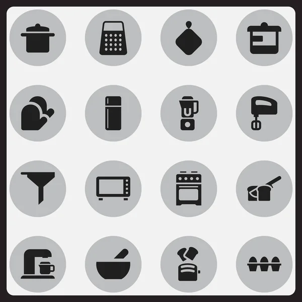 Conjunto de 16 iconos de alimentos editables. Incluye símbolos como panadería, filtrado, cartón de huevo y más. Puede ser utilizado para el diseño de la tela, móvil, interfaz de usuario e infografía . — Archivo Imágenes Vectoriales