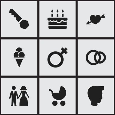 9 düzenlenebilir aile simgeler kümesi. Perambulator, soğuk tatlı, evli ve daha fazlası gibi simgeler içerir. Web, mobil, UI ve Infographic tasarımı için kullanılabilir.