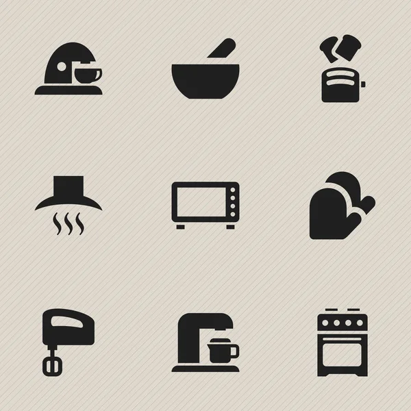 Set von 9 editierbaren Menüsymbolen. enthält Symbole wie Herd, Backofen, Suppe und mehr. kann für Web-, Mobil-, UI- und Infografik-Design verwendet werden. — Stockvektor