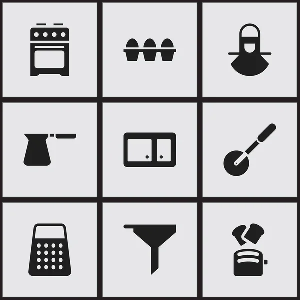 Set de 9 iconos de cocina editables. Incluye símbolos como trituradora, cafetera, rebanada de pan y más. Puede ser utilizado para el diseño de la tela, móvil, interfaz de usuario e infografía . — Vector de stock