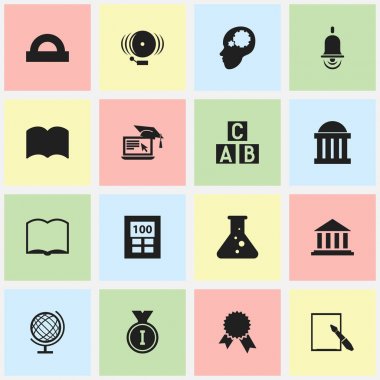 16 düzenlenebilir eğitim simgeler kümesi. Dünya gezegen, ilk yer, yarım daire cetvel ve daha fazlası gibi simgeler içerir. Web, mobil, UI ve Infographic tasarımı için kullanılabilir.