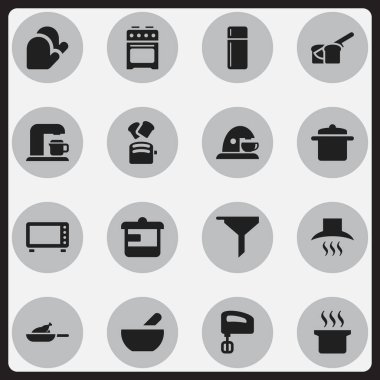 16 düzenlenebilir yemek simgeler kümesi. Çorba, buzdolabı, mutfak eldiveni ve daha fazlası gibi simgeler içerir. Web, mobil, UI ve Infographic tasarımı için kullanılabilir.