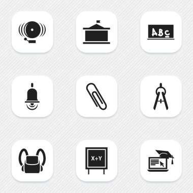 9 düzenlenebilir eğitim simgeler kümesi. Üniversitesi, okul yönetimi, Blackboard ve daha fazlası gibi simgeler içerir. Web, mobil, UI ve Infographic tasarımı için kullanılabilir.