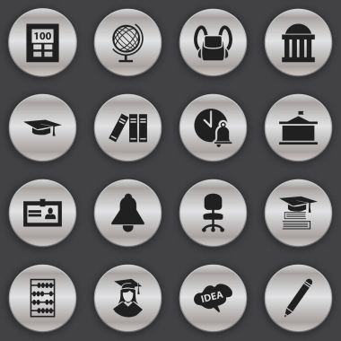 16 düzenlenebilir Üniversitesi simgeler kümesi. Mahkeme, eğitim, kitaplık ve daha fazlası gibi simgeler içerir. Web, mobil, UI ve Infographic tasarımı için kullanılabilir.