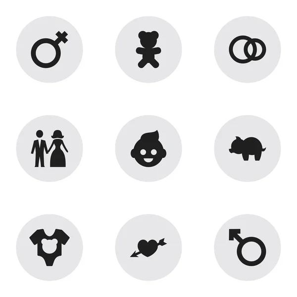 Conjunto de 9 iconos de gente editable. Incluye símbolos tales como Moneybox, aro, emblema del hombre y más. Puede ser utilizado para el diseño de la tela, móvil, interfaz de usuario e infografía . — Vector de stock